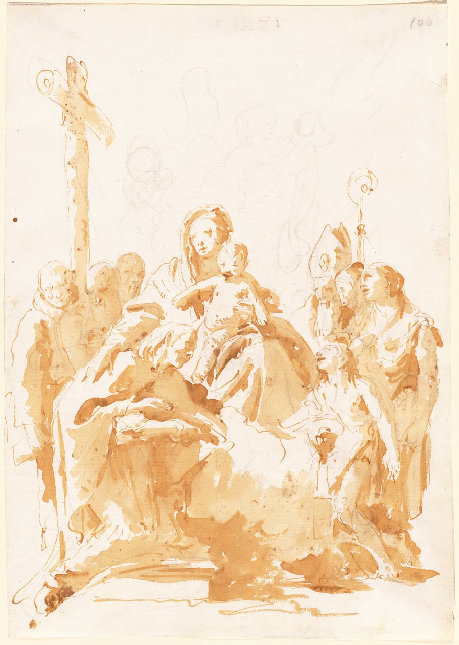 Die Jungfrau und das Kind, verehrt von Bischöfen, Mönchen und Frauen od Giovanni Battista Tiepolo