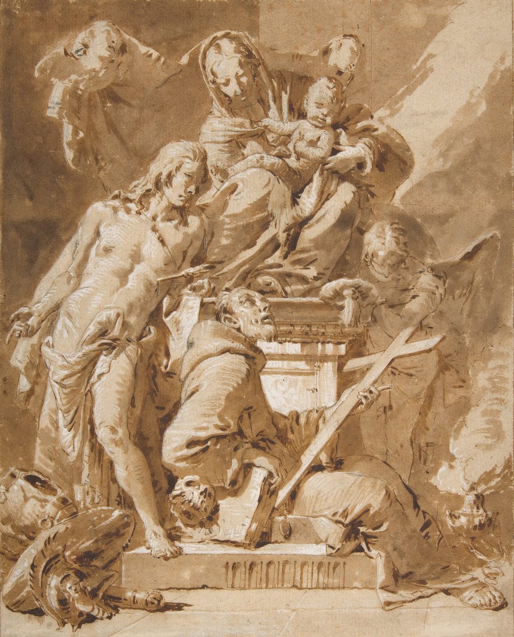 Panna a dítě na trůnu se svatým Sebastianem a františkánským svatým, 1696-1770. od Giovanni Battista Tiepolo