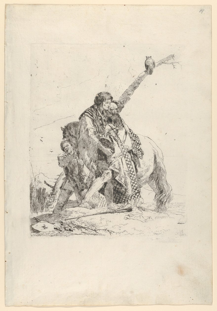 Tři muži stojící vedle koně, z Scherzi, ca. 1740. od Giovanni Battista Tiepolo