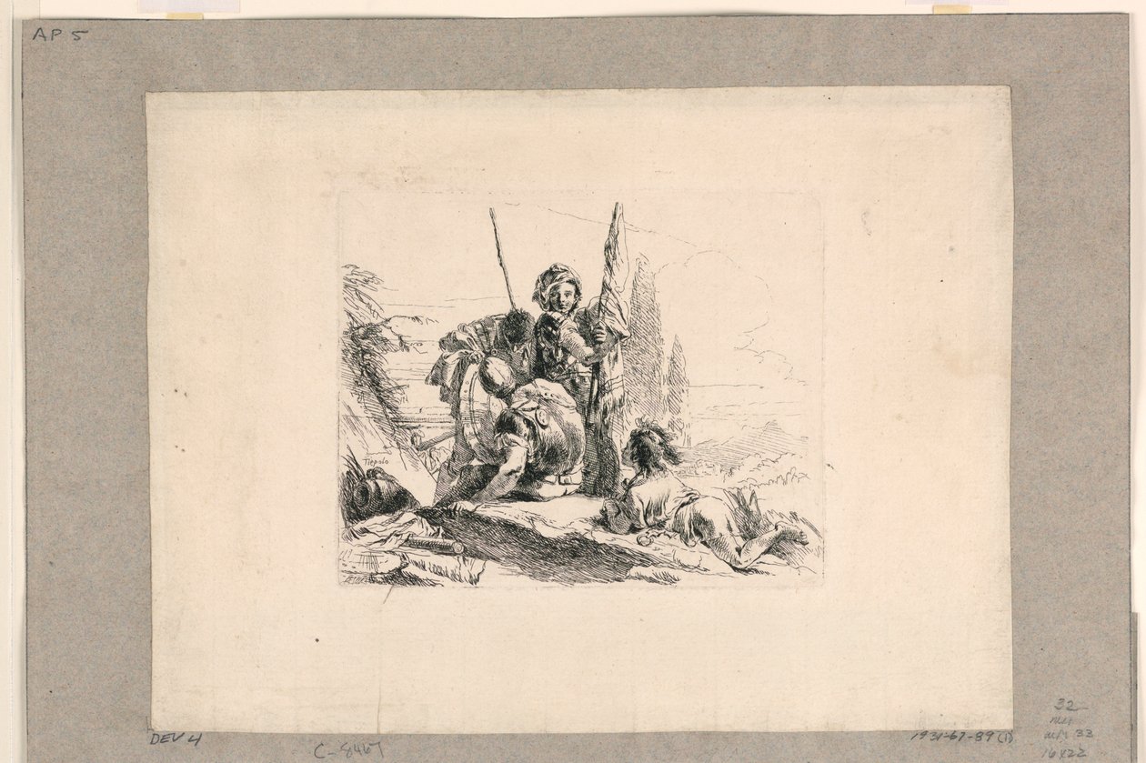 Tři vojáci a chlapec z Vari Capricci od Giovanni Battista Tiepolo