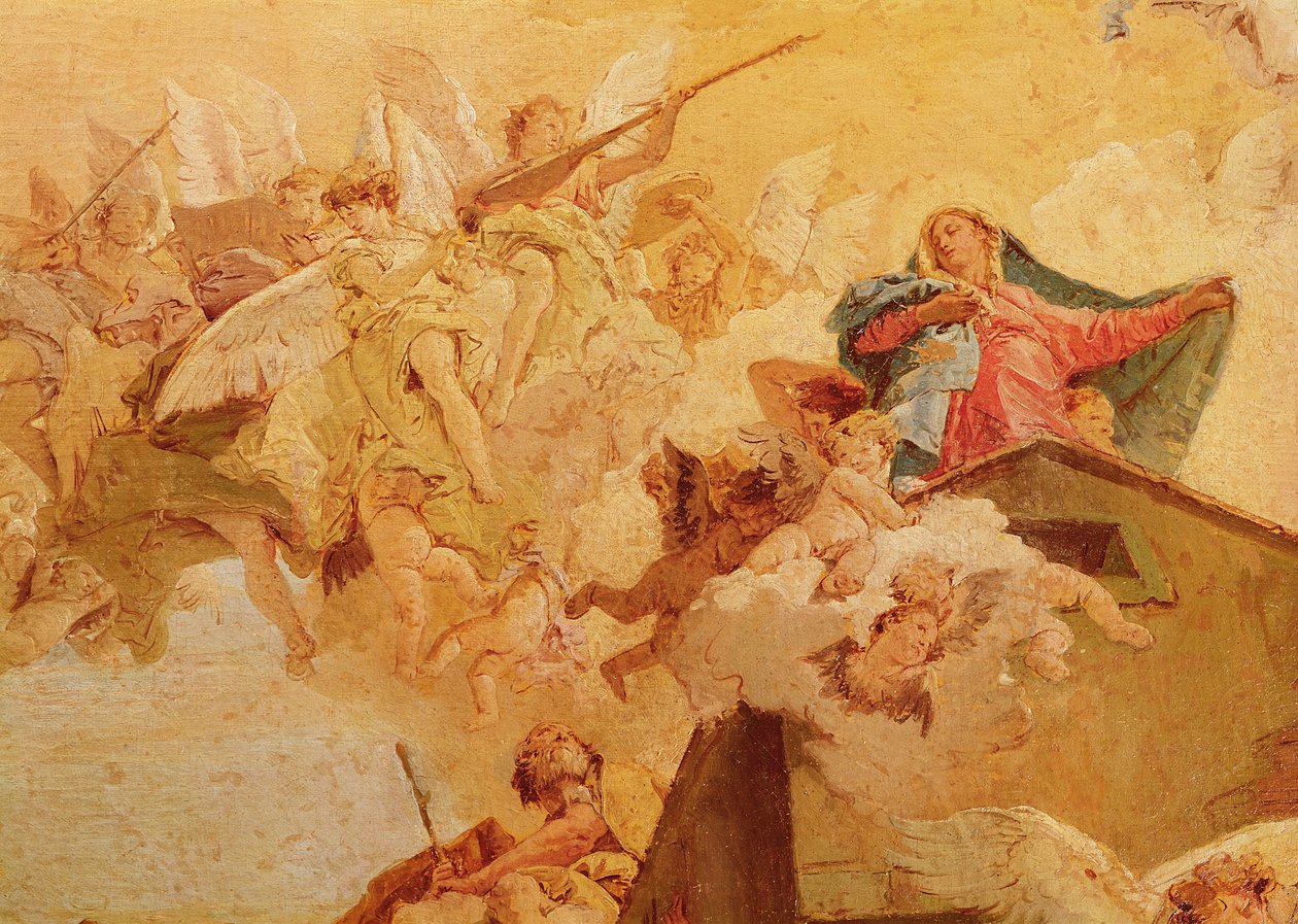 Překlad Svaté chýše z Nazareta do Loreta, detail Panny Marie od Giovanni Battista Tiepolo
