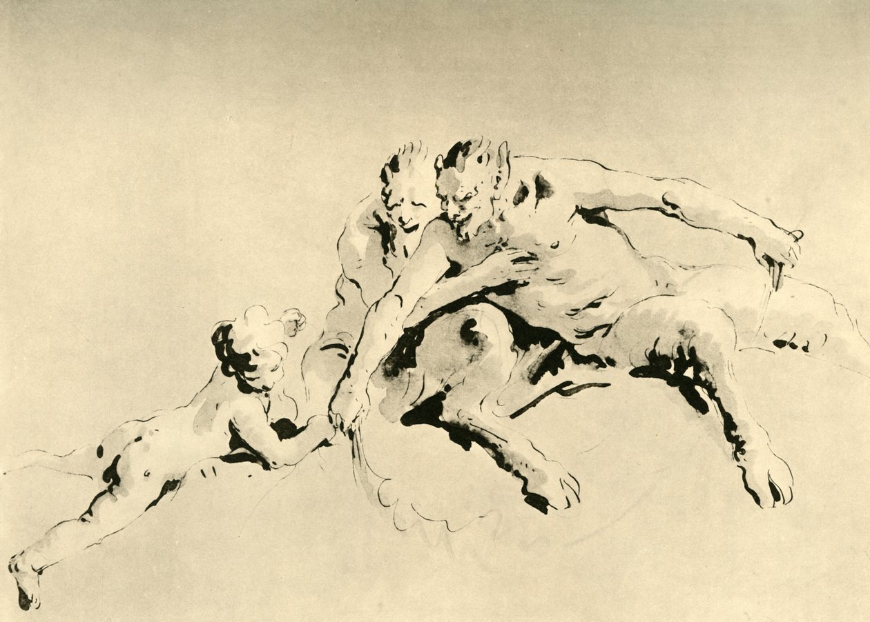 Dva fauni a Cupid, polovina 18. století, 1928 od Giovanni Battista Tiepolo