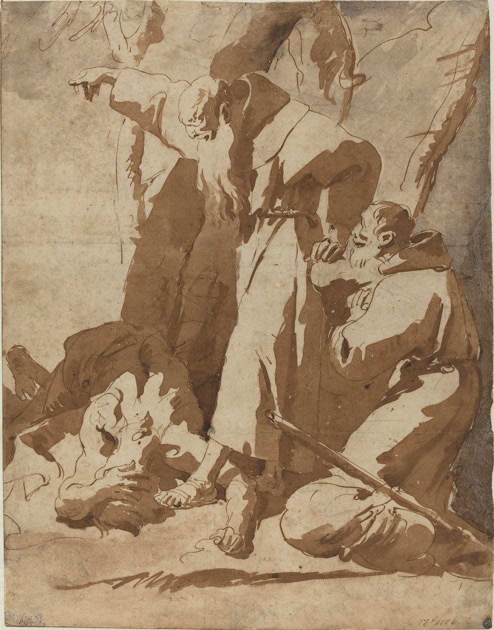 Dva mniši s padlým mužem od Giovanni Battista Tiepolo
