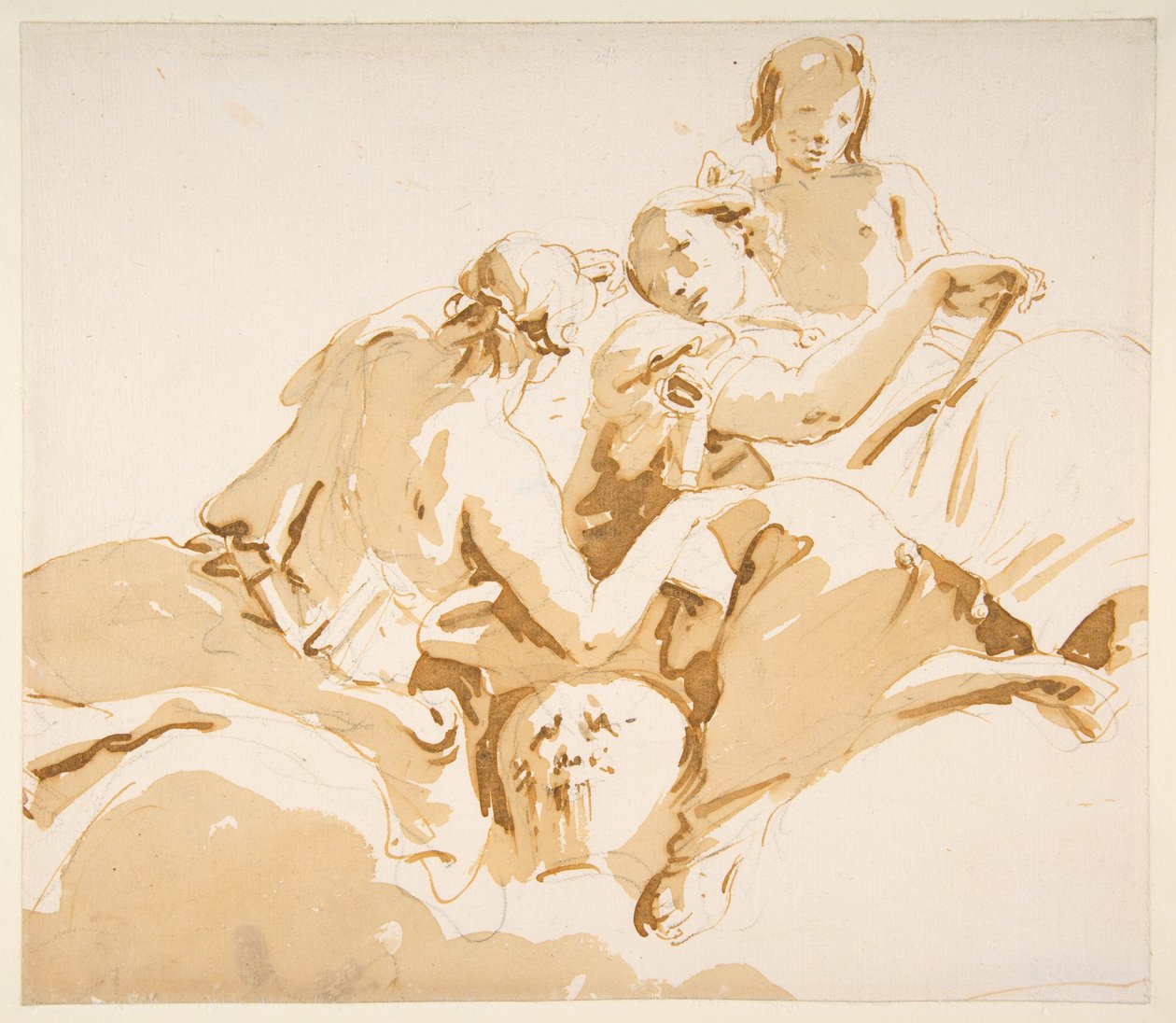 Zwei sitzende Frauen und ein Junge auf Wolken od Giovanni Battista Tiepolo