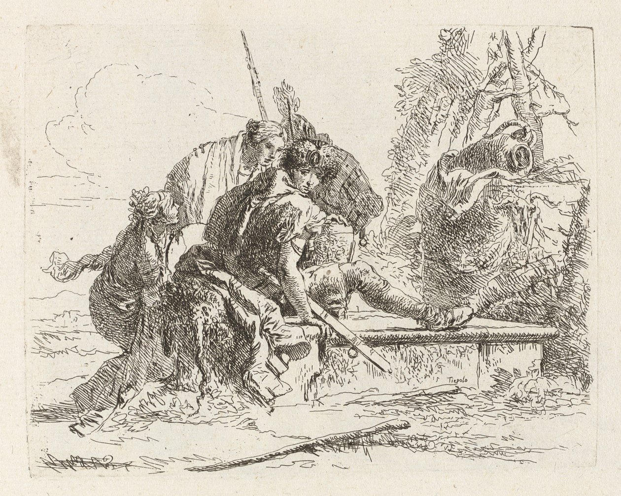 Dva vojáci a dvě ženy, z Vari capricci (Různí Capriccios) od Giovanni Battista Tiepolo