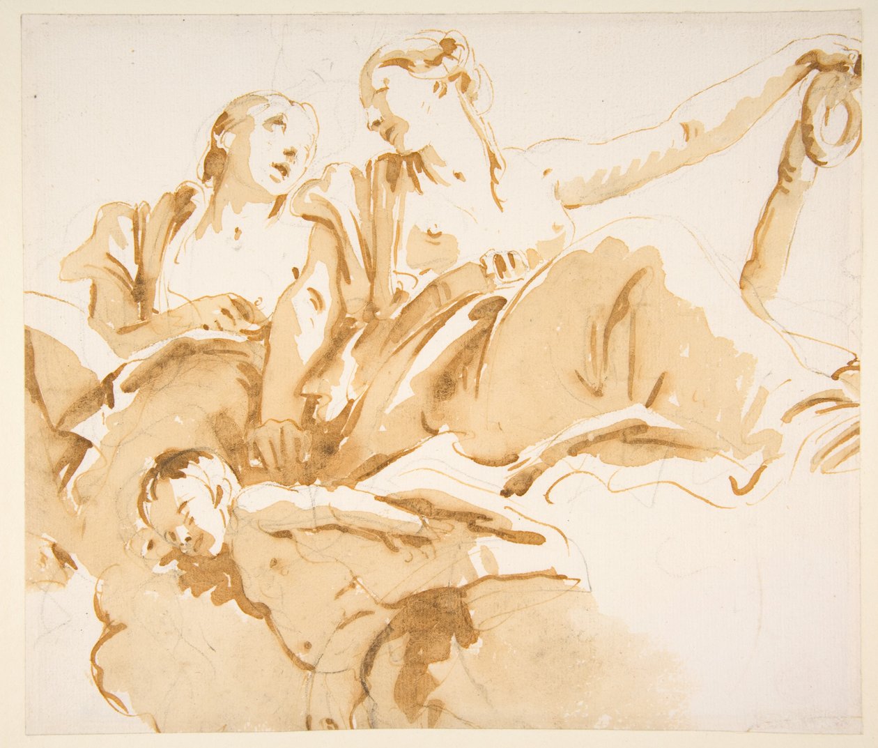 Zwei Frauen, eine hält einen Anker, und ein Putto auf Wolken od Giovanni Battista Tiepolo