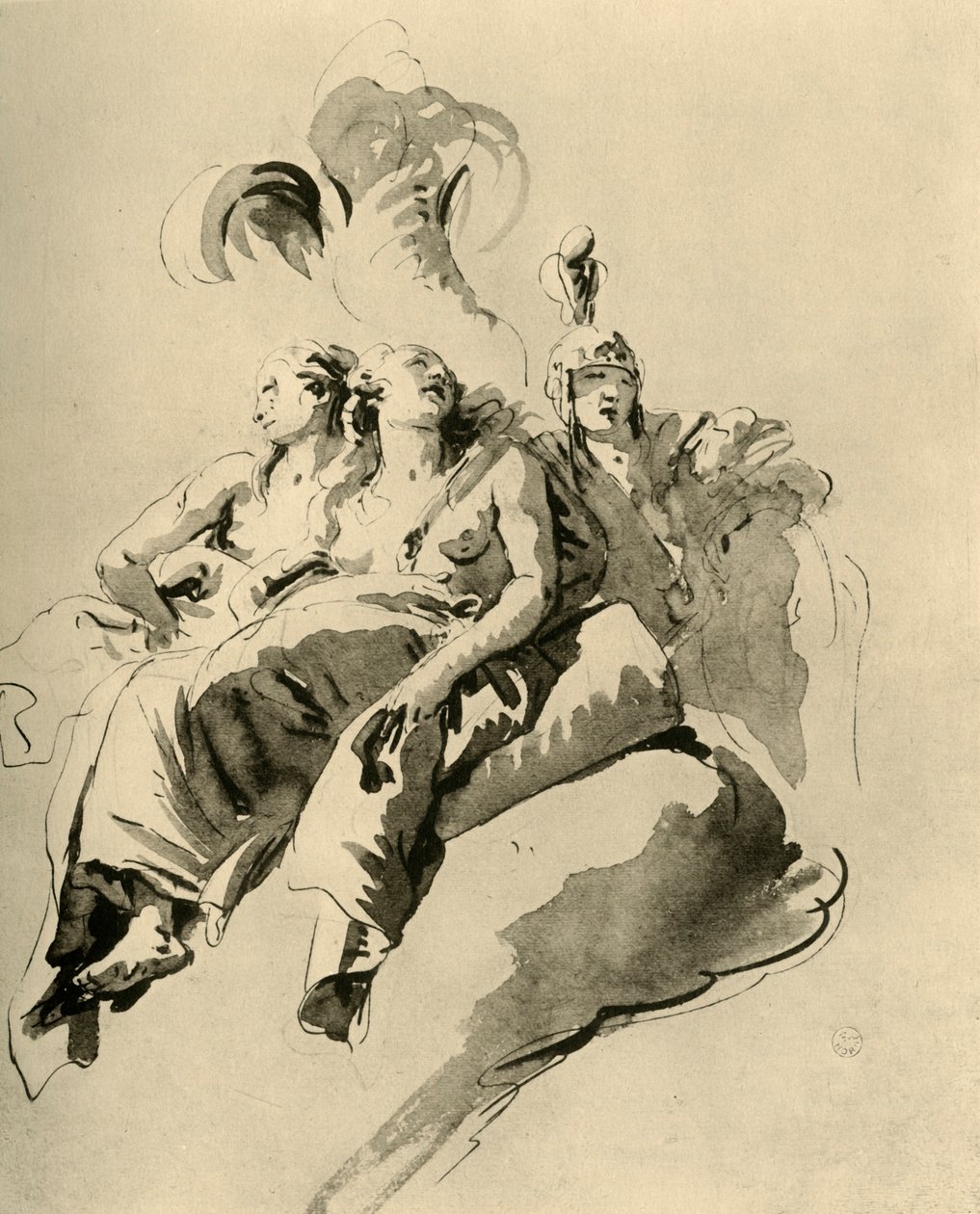 Dvě mladé ženy a voják, polovina 18. století, 1928 od Giovanni-Battista Tiepolo