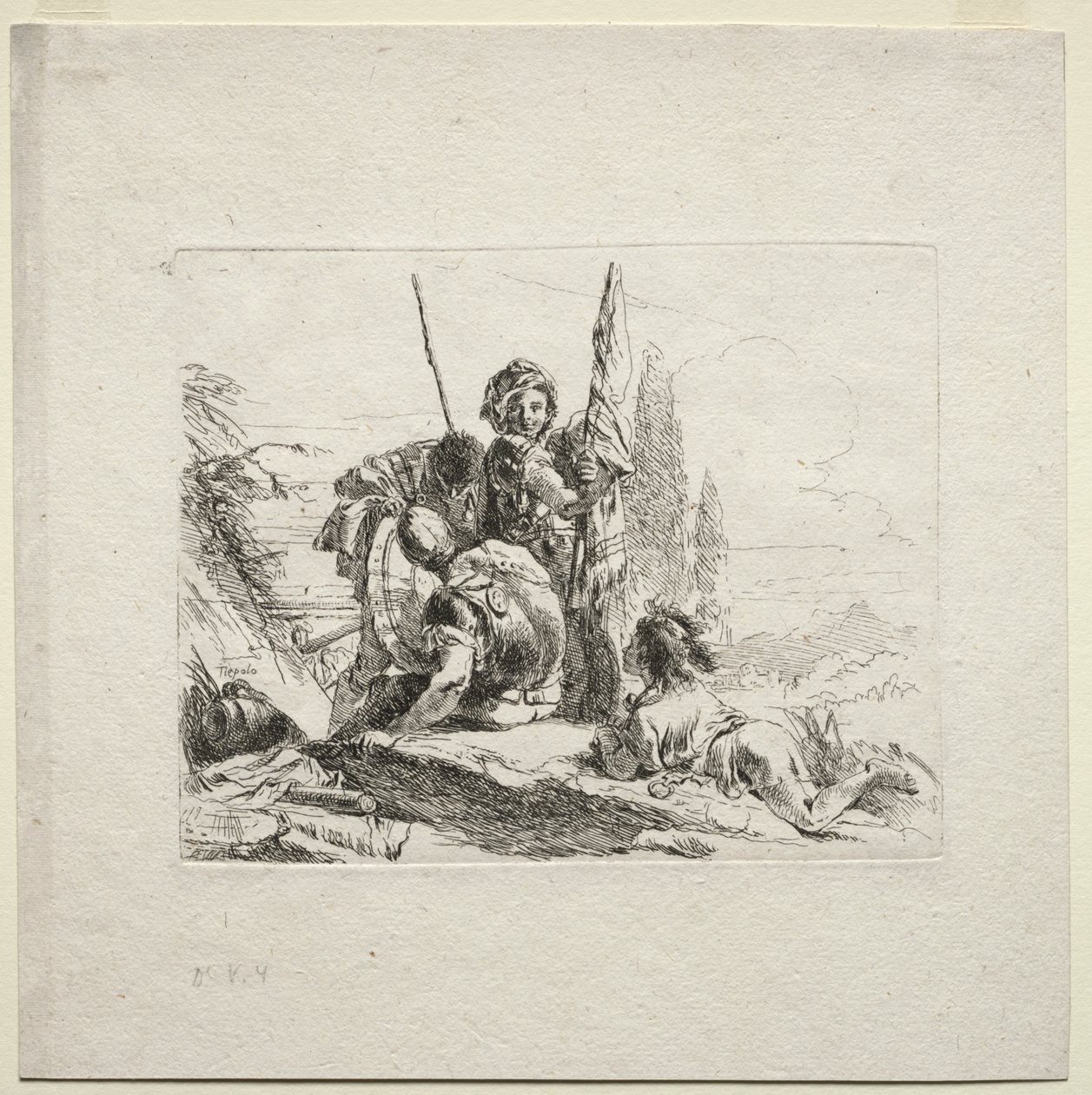 Různé rozmar: Tři vojáci a chlapec od Giovanni Battista Tiepolo