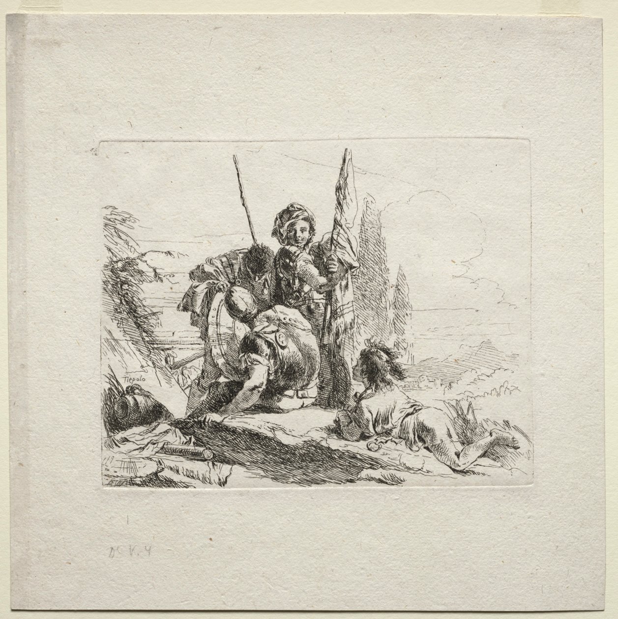 Různé rozmary: Tři vojáci a chlapec, 1785. od Giovanni Battista Tiepolo