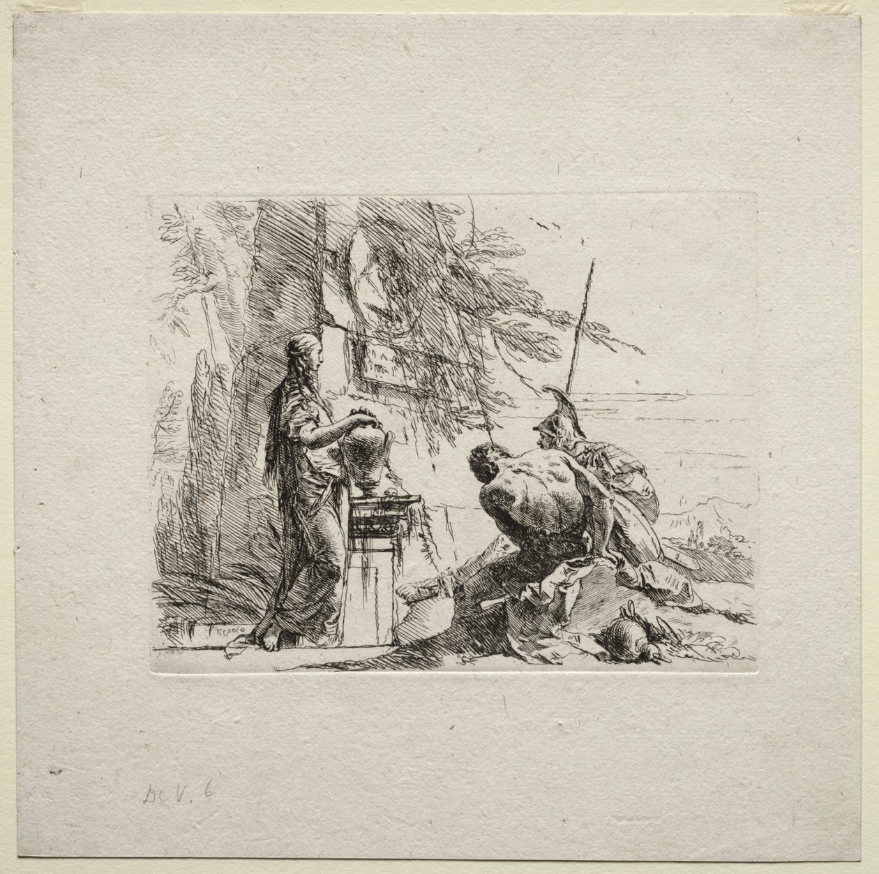 Různé Caprices: Žena stojící s rukama na váze, 1785. od Giovanni Battista Tiepolo