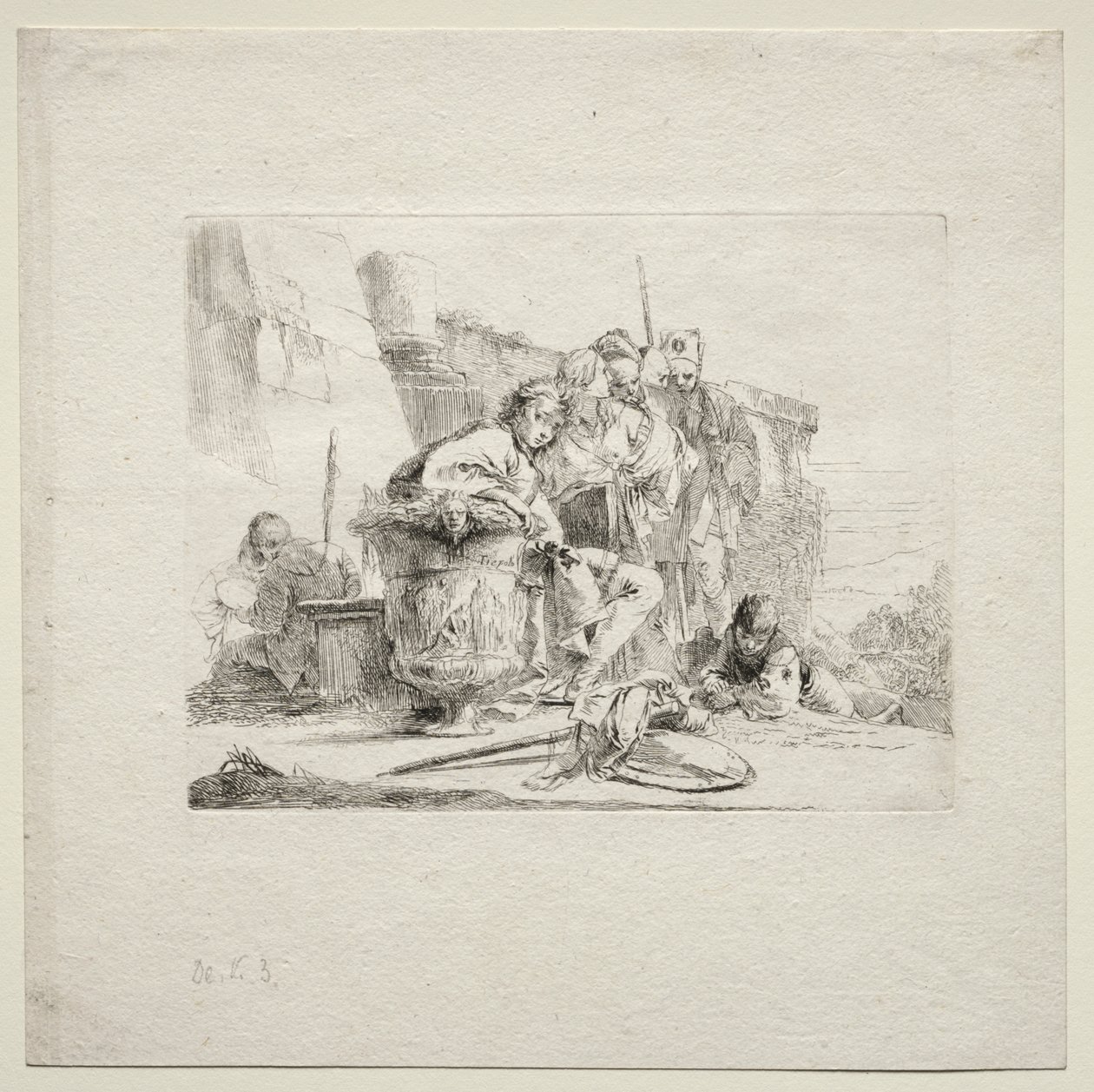 Různé rozmary: Mladý muž sedící, opřený o urnu od Giovanni Battista Tiepolo