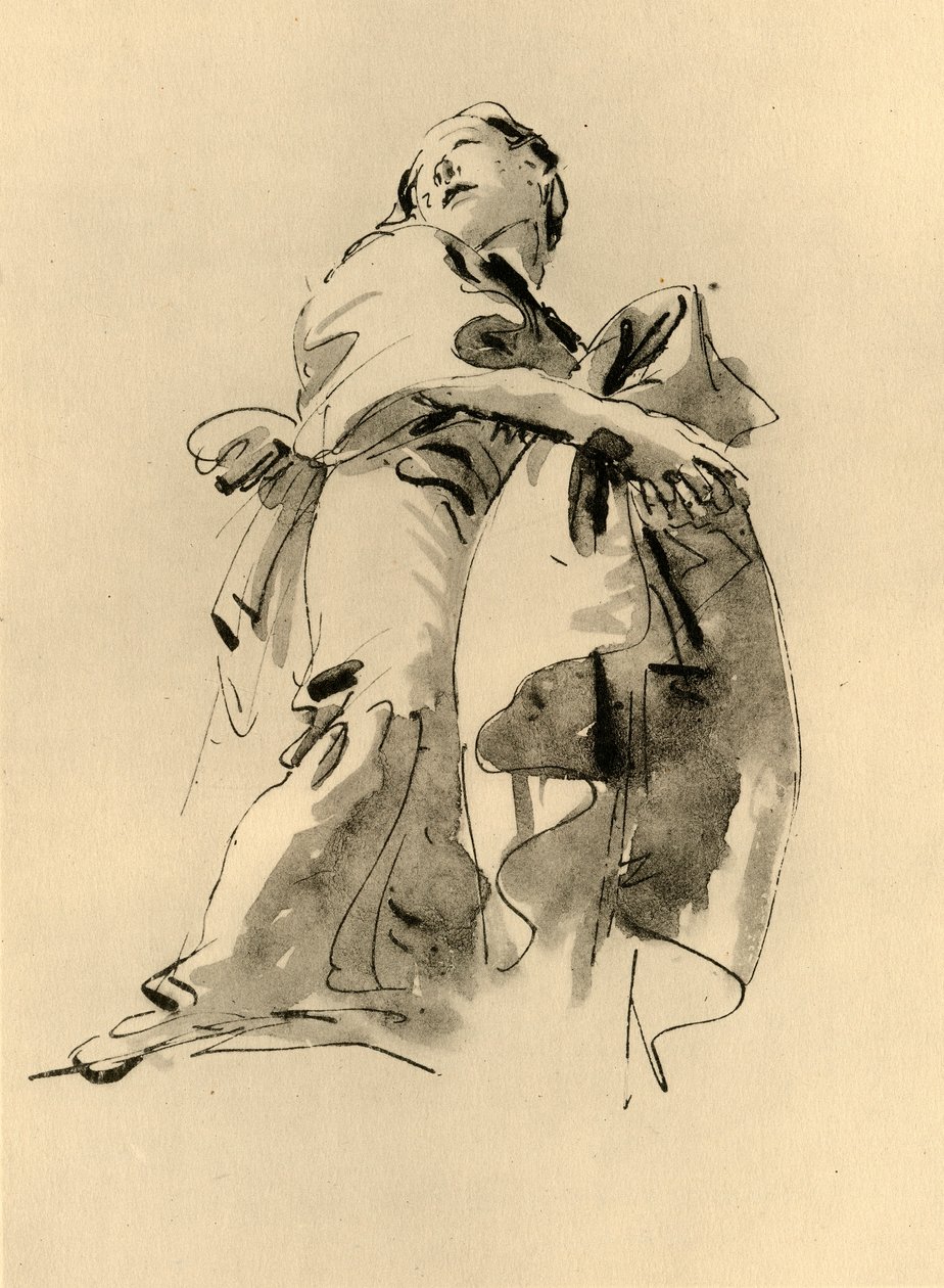 Žena se sklání doprava, ale dívá se nahoru, polovina 18. století, 1928 od Giovanni Battista Tiepolo
