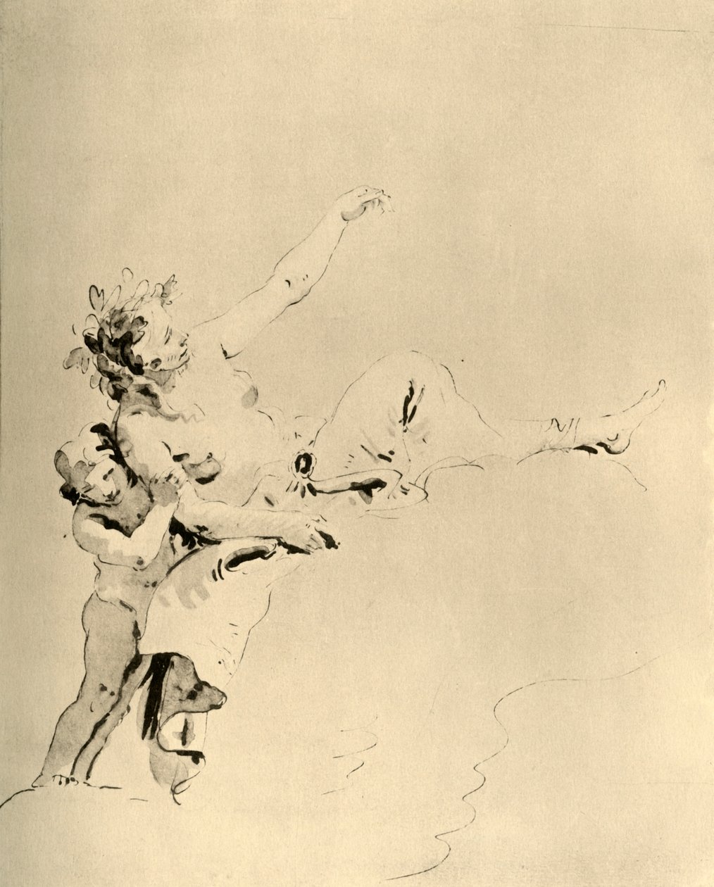 Žena spočívající na oblacích a podporovaná Amorem, polovina 18. století, 1928 od Giovanni Battista Tiepolo