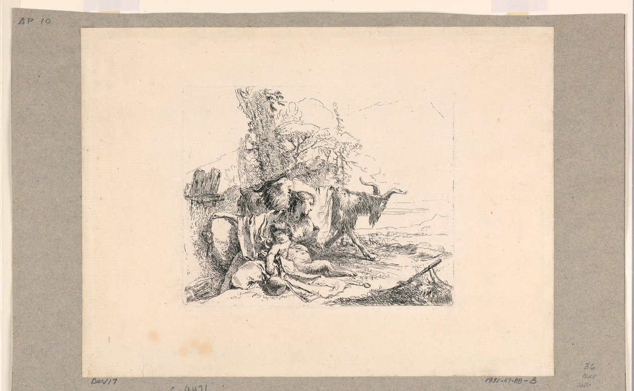 Žena s kojeneckým satyrem, z Vari Capricci od Giovanni Battista Tiepolo
