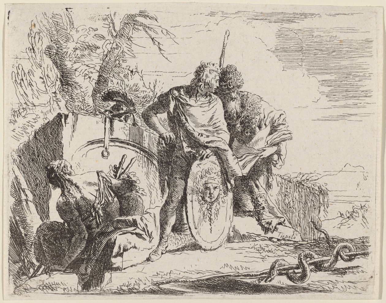 Mladý voják s filozofem a sedící ženou od Giovanni Battista Tiepolo