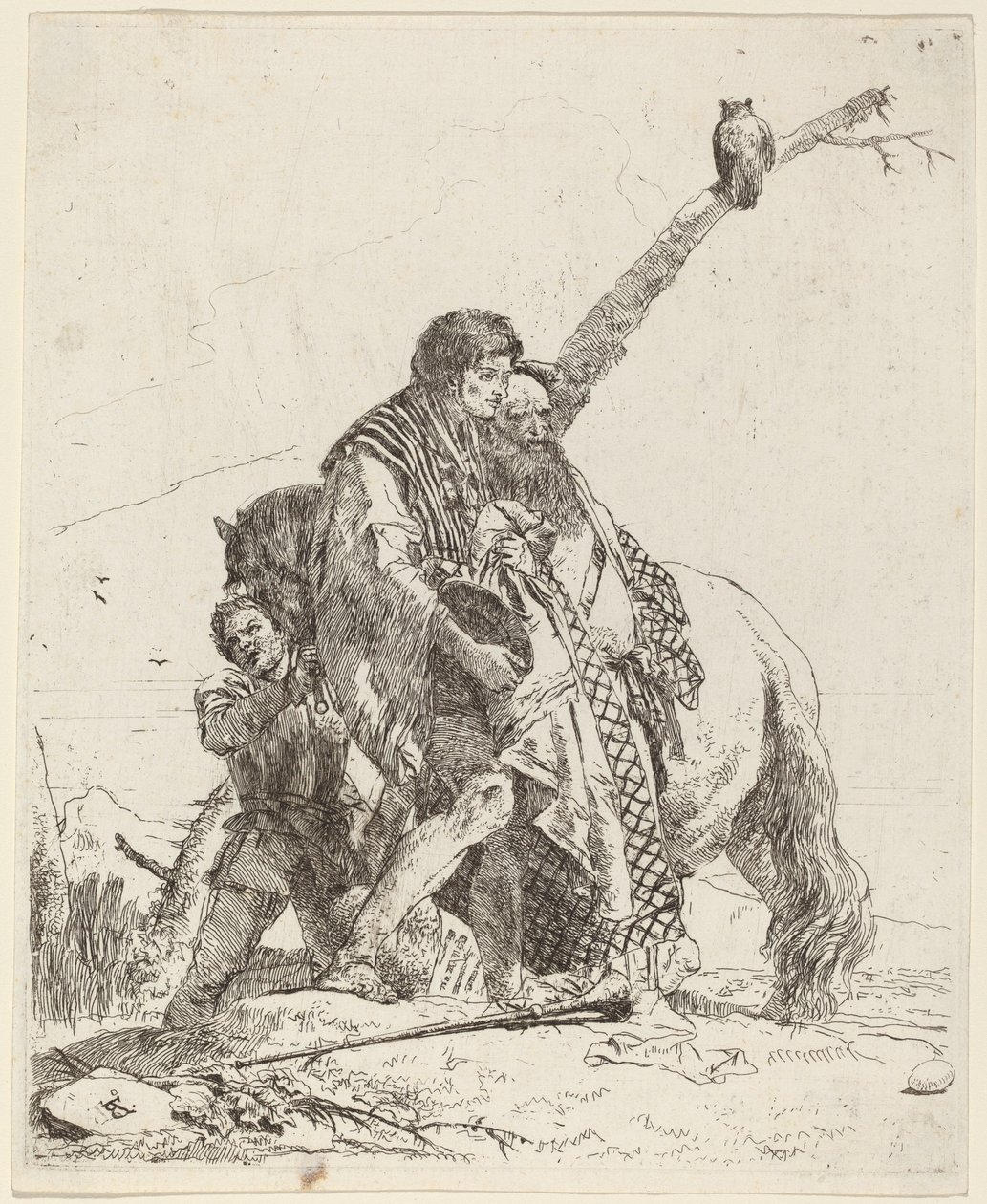 Mládež, mudrc a průvodce s koněm od Giovanni Battista Tiepolo