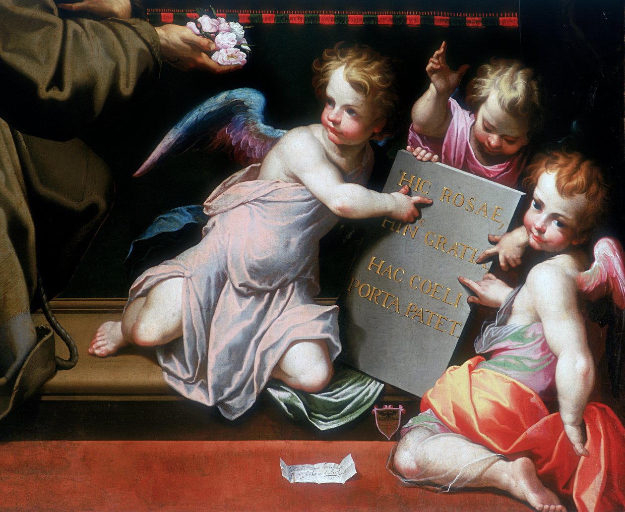 Vpravo dole detail koncese k odpustku Porziuncoly od Giovanni Battista Trotti
