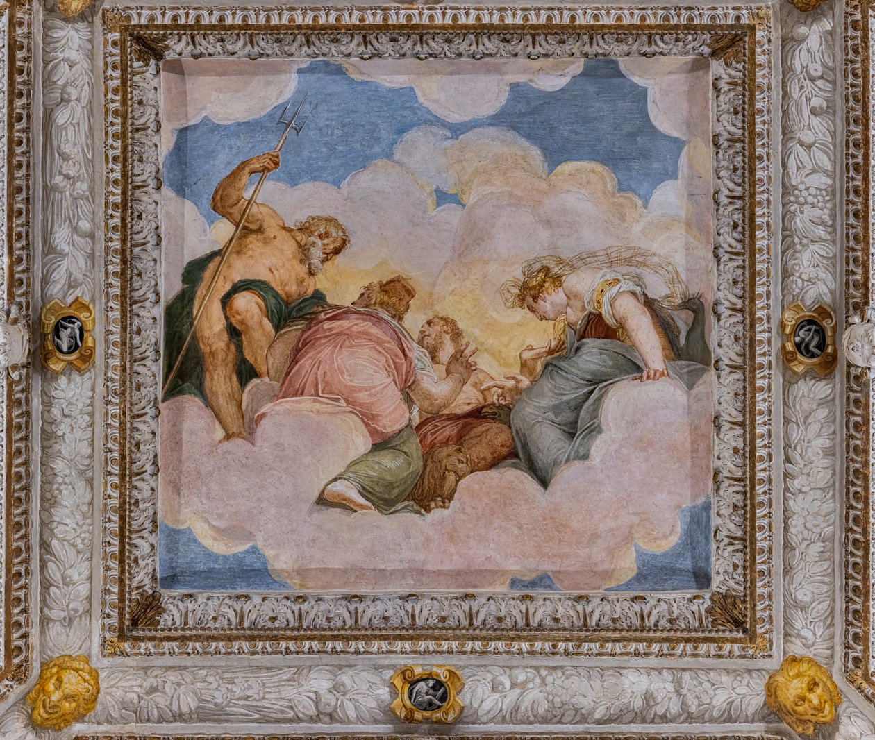 Strop, sál Rady bohů (freska) od Giovanni Battista Zelotti