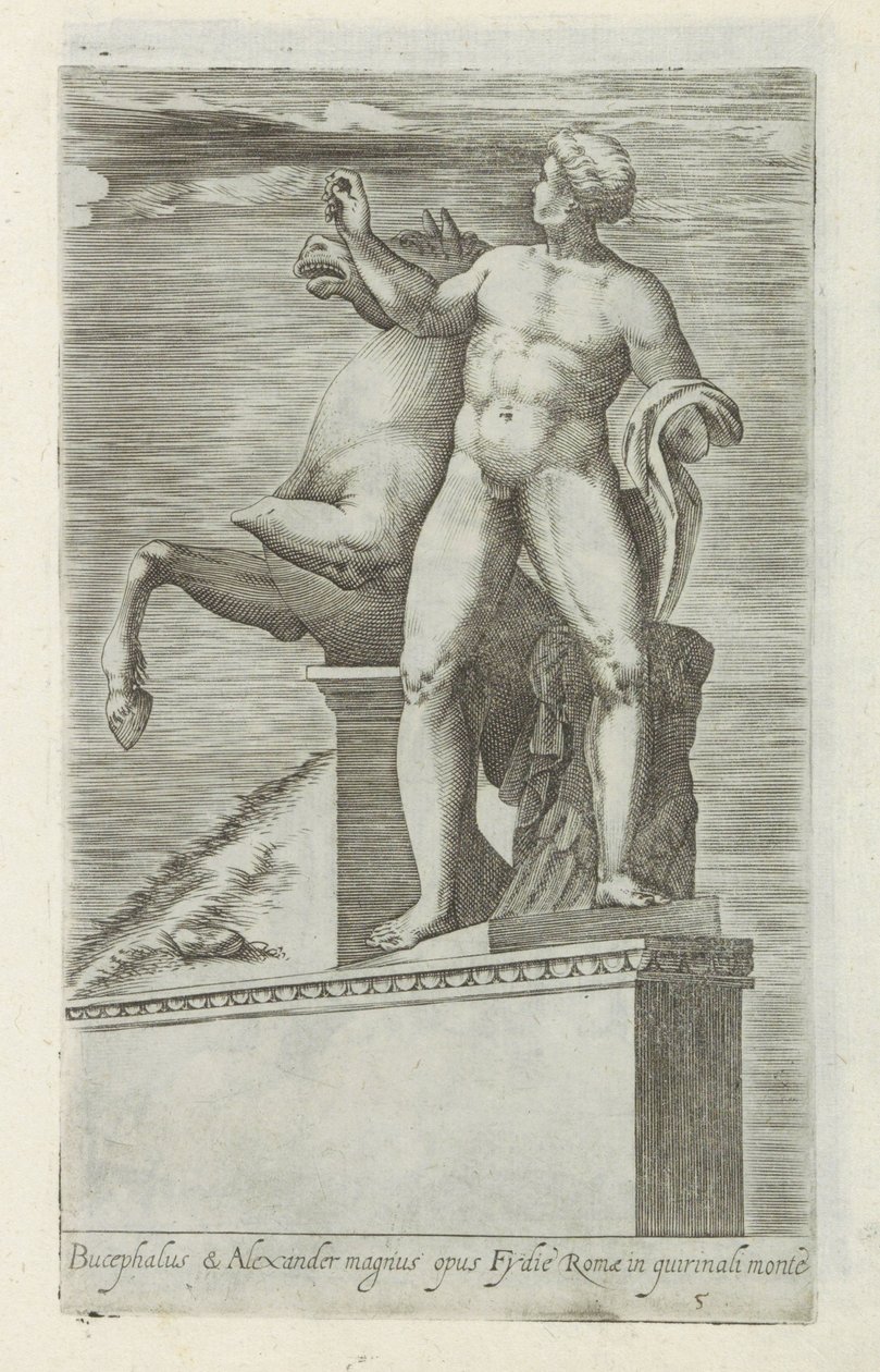 Sochař van een van de Dioscuren op het Quirinaal te Rome Bucephalus & Alexander skvělé dílo (...) (název na objektu) Starožitné sochy v Římě (název série) Ikony starověkých soch města Říma, které jsou vidět na veřejných místech (název série) od Giovanni Battista de