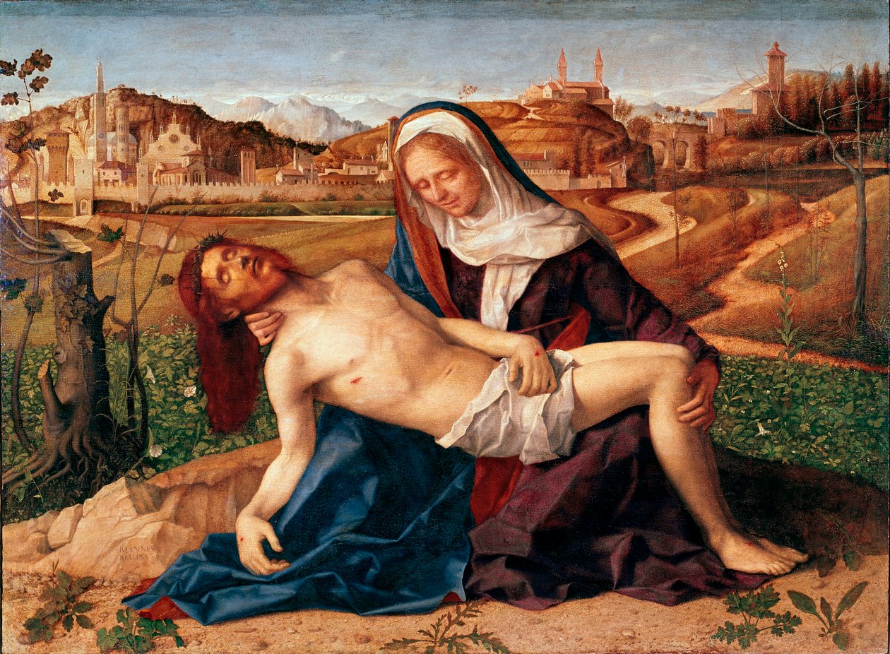 Kristus zemřel v náručí Panny Piety. Obraz Giovanni Bellini dit il Giambellino (1432 cca-1516) 1505 Rozměr 65x90 cm. Benátky, galerie Accademia od Giovanni Bellini