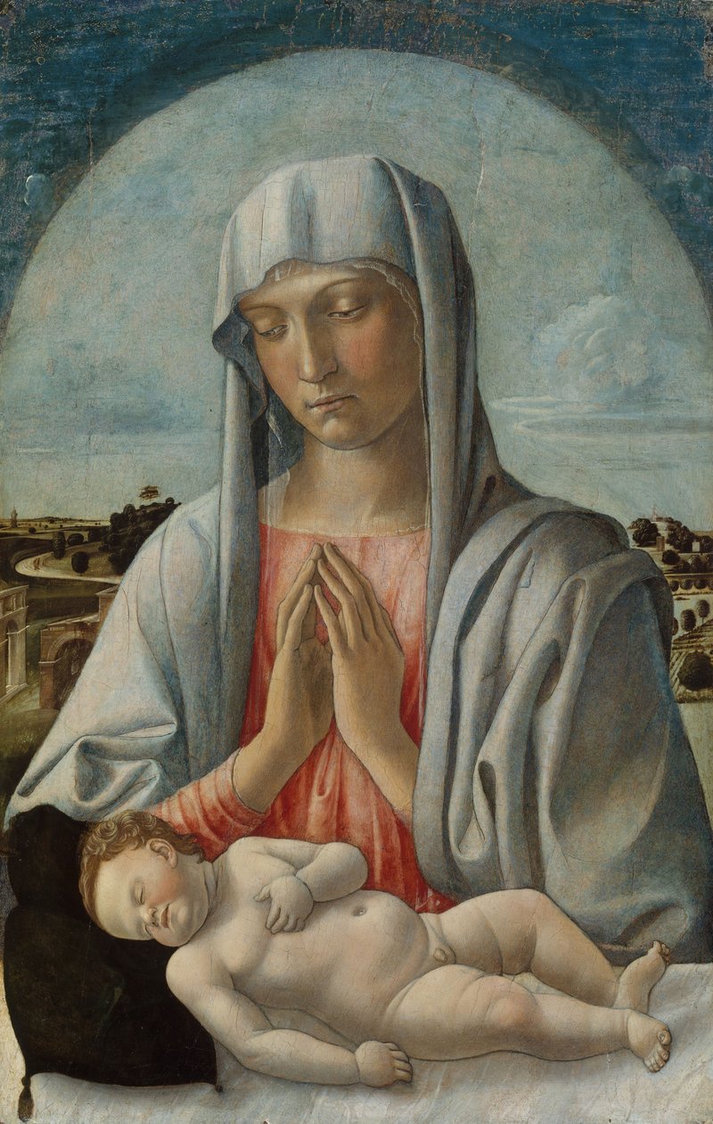 Madonna Adoring the Sleeping Child, cca 1460 (tempera na dřevě) od Giovanni Bellini