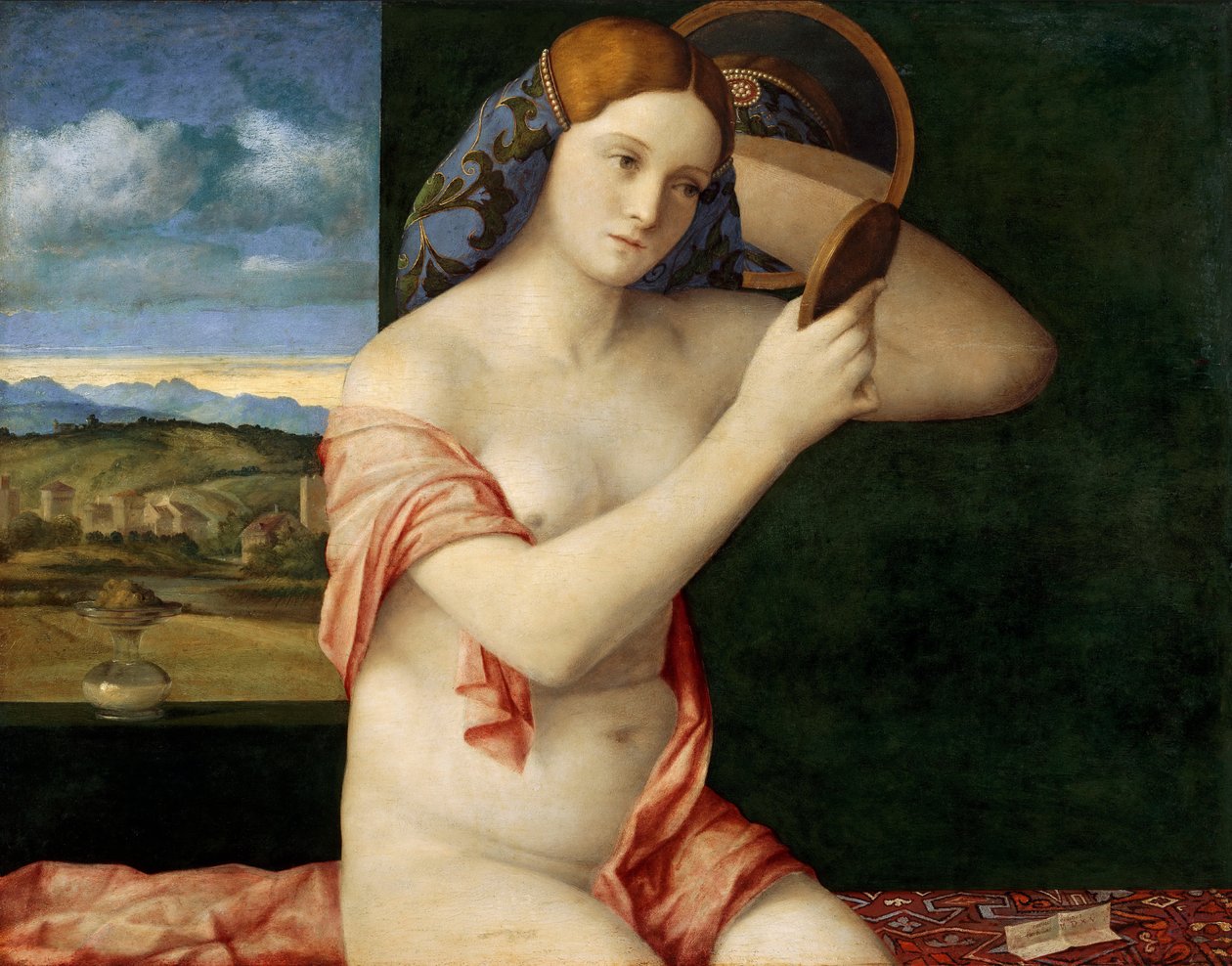 Nahá mladá žena před zrcadlem od Giovanni Bellini