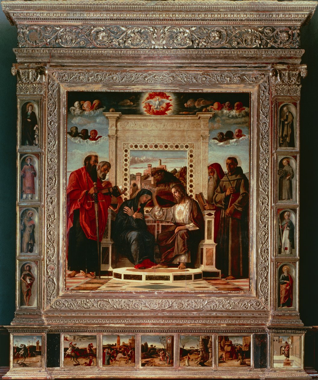 Giovanni Bellinin (1431-36 - 1516) Pesaro-alttaritaulu, öljy kankaalle, 262x240 cm, yksityiskohta, n. 1475 od Giovanni Bellini