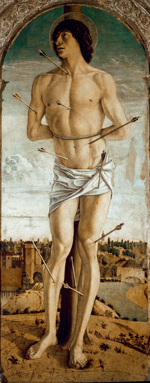 Polyptych Saint Vincent Ferrier: Saint Sebastian (Polyptych of St Vincent Ferrer: St Sebastian) Malba Giovanni Bellini dit il Giambellino (asi 1432-1516) 1464-1468 Rozměr 167x67 cm Benátský kostel Santi Giovanni e Paolo od Giovanni Bellini
