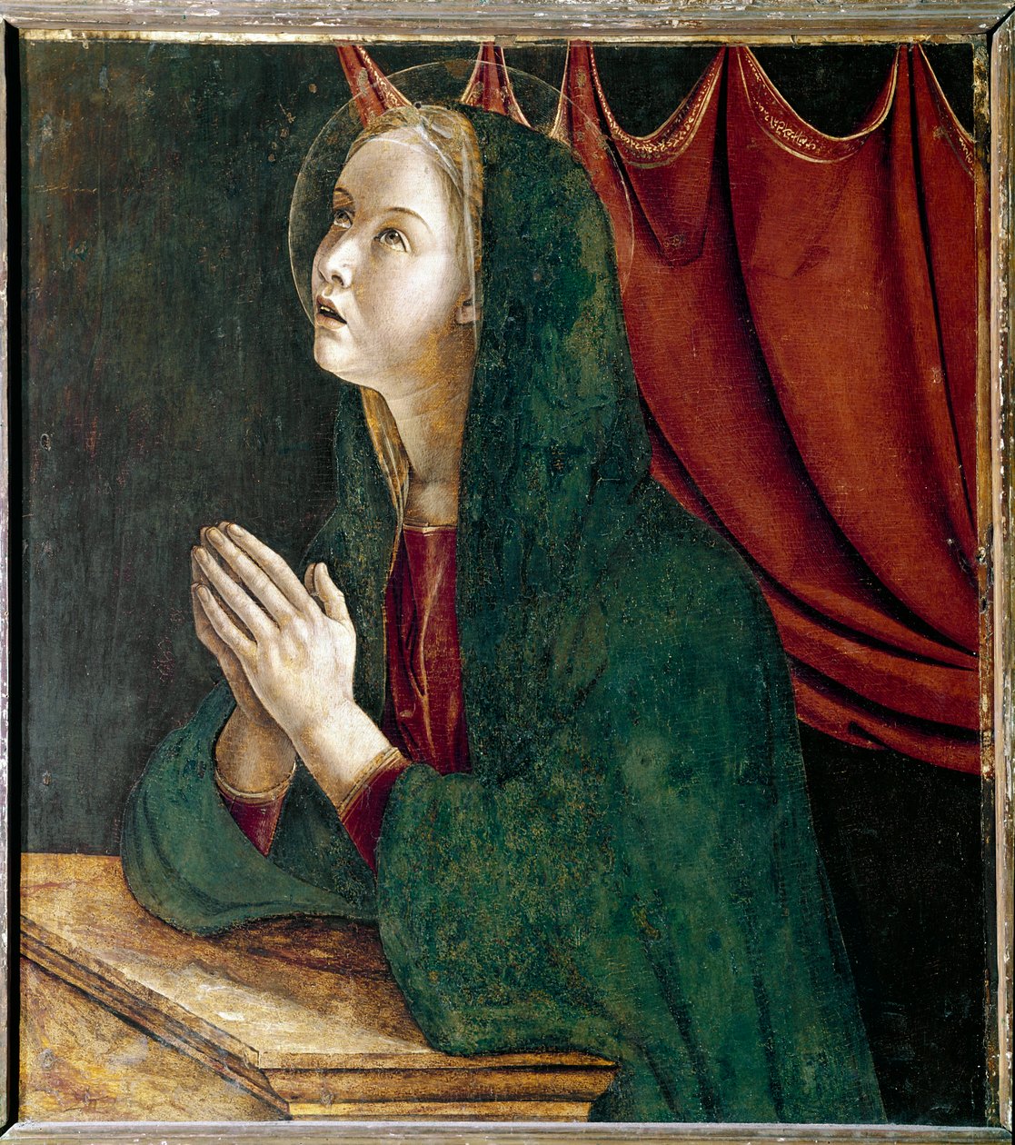 Polyptych svatého Vincence Ferriera: panna zvěstování (Polyptych sv. Vincenta Ferrera: panna zvěstování) Obraz Giovanni Bellini dit il Giambellino (asi 1432-1516) 1464-1468 Rozměr 72x67 cm Benátský kostel Santi Giovanni od Giovanni Bellini