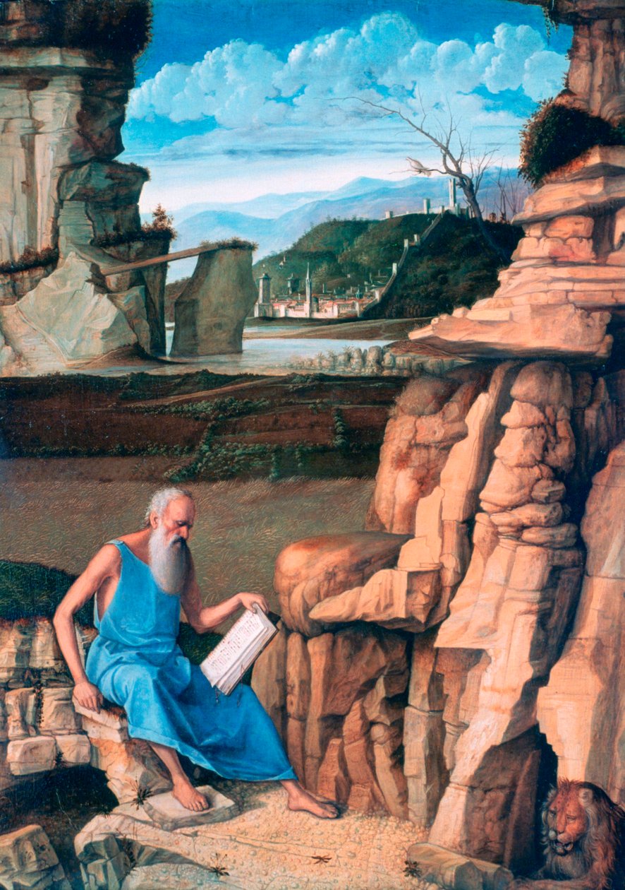Svatý Jeroným čtení v krajině, c1480-1485 od Giovanni Bellini