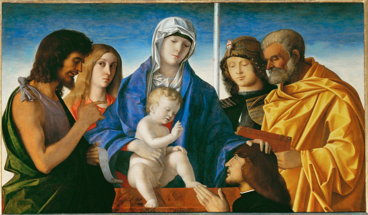 Panna s dítětem a svatí Jan Křtitel, Magdaléna, Jiří a Petr... od Giovanni Bellini