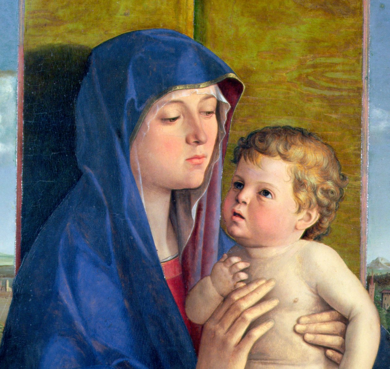Virgin of the Pear olej na detail panelu 76900 od Giovanni Bellini