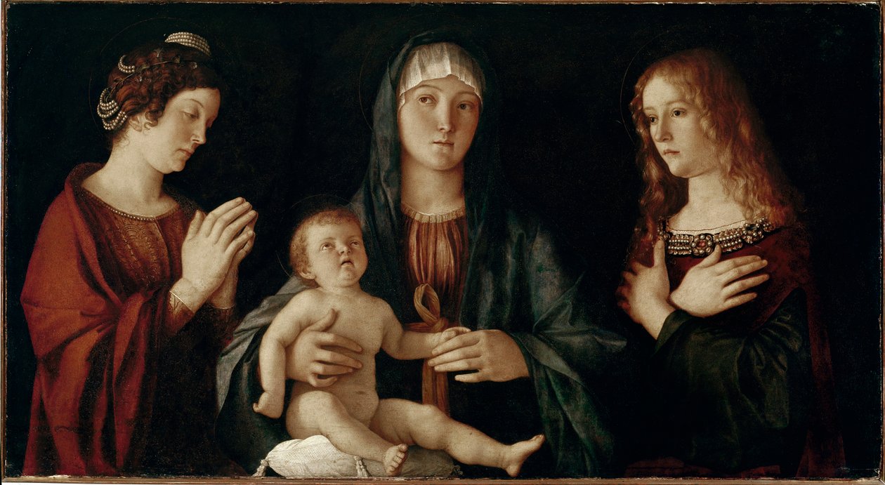 Panna s dítětem se svatou Kateřinou a svatou Máří Magdalenou (tempera na panelu od Giovanni Bellini