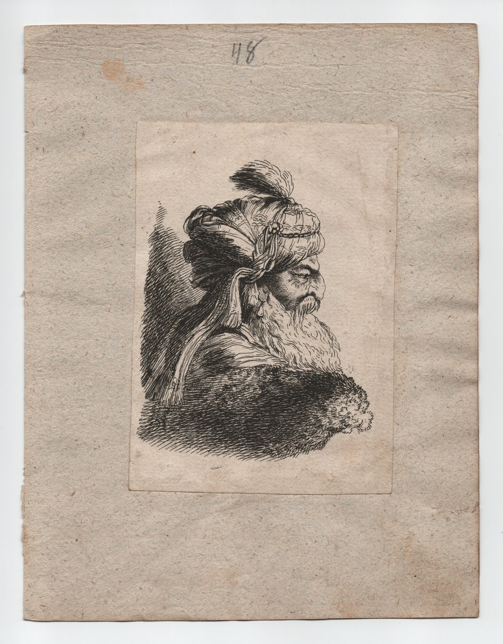 Turecká hlava s turbanem, kolem roku 1760 (rytina) od Giovanni Benedetto (1609 64) (after) Castiglione