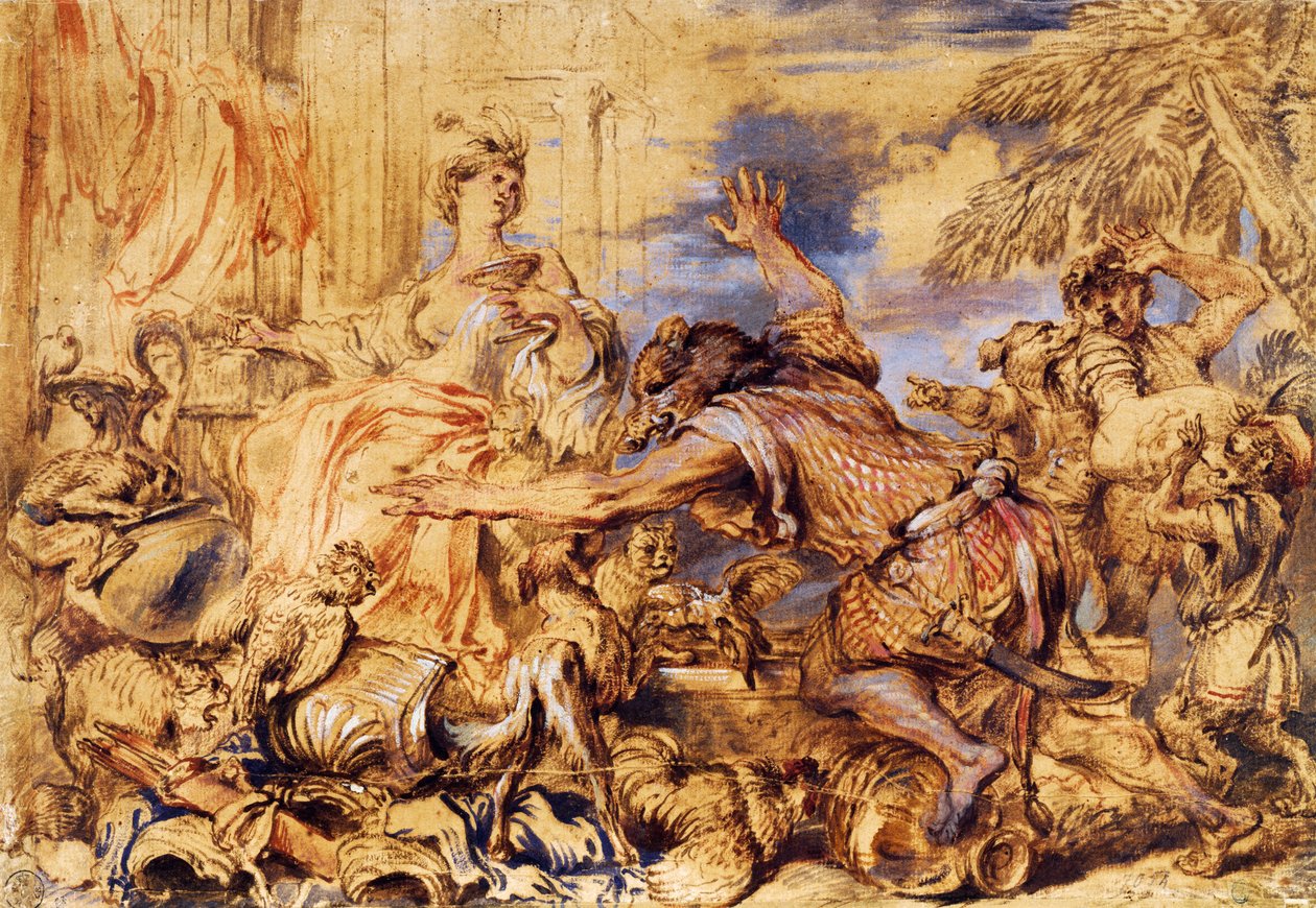 Circe mění společníky Ulysses na bestie od Giovanni Benedetto Castiglione