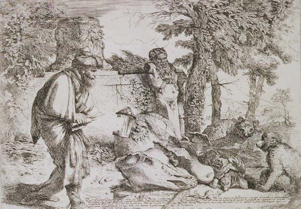 Diogenes hledá poctivého muže (lept) od Giovanni Benedetto Castiglione
