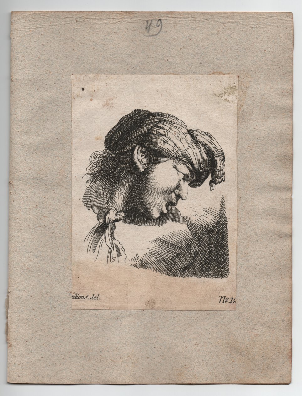 Turecká hlava s šátkem, asi 1750 (rytina) od Giovanni Benedetto (1609 64) (after) Castiglione