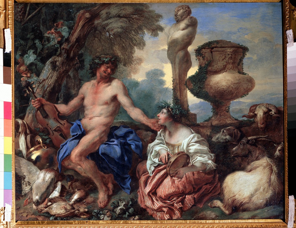 ""Pastorační scéna, pastýřka a fauna"" (Pastorační scéna. Faun a pastýřka) Obraz Giovanni Benedetto Castiglione (1610-1665) cca 1650 Moskva, Puškinovo muzeum výtvarného umění od Giovanni Benedetto Castiglione