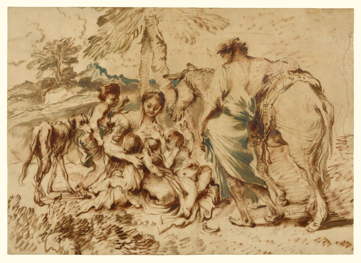 Eine Familie in einer Wüstenlandschaft od Giovanni Benedetto Castiglione