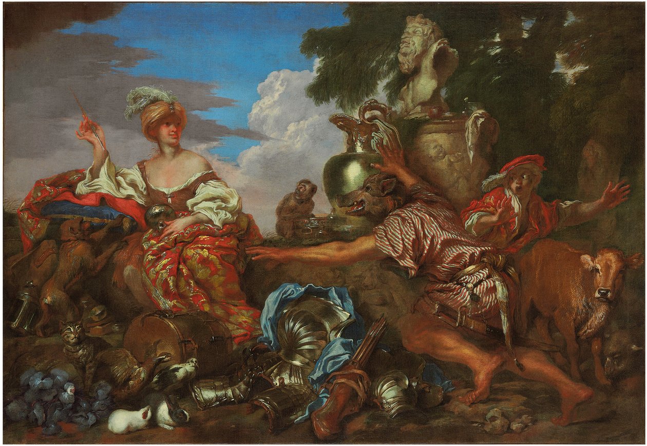 Circe mění společníky Ulysses na kance od Giovanni Benedetto Castiglione