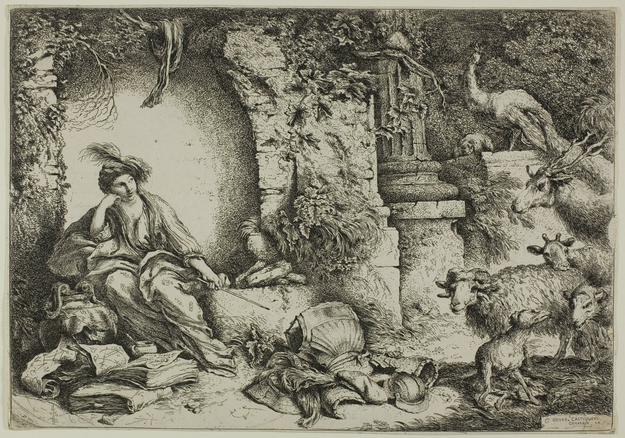 Circe se společníky Ulysses se změnil ve zvířata od Giovanni Benedetto Castiglione