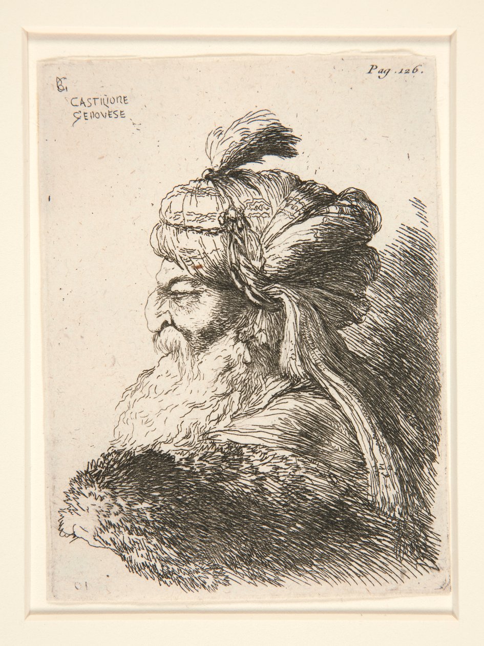 Figura směřující doleva, ze série Malé studie hlav od Giovanni Benedetto Castiglione