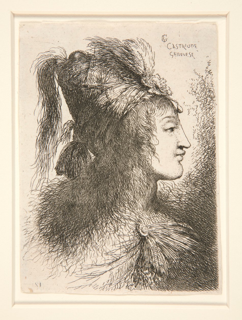Figura Facing Right, ze série Malé studie hlav od Giovanni Benedetto Castiglione