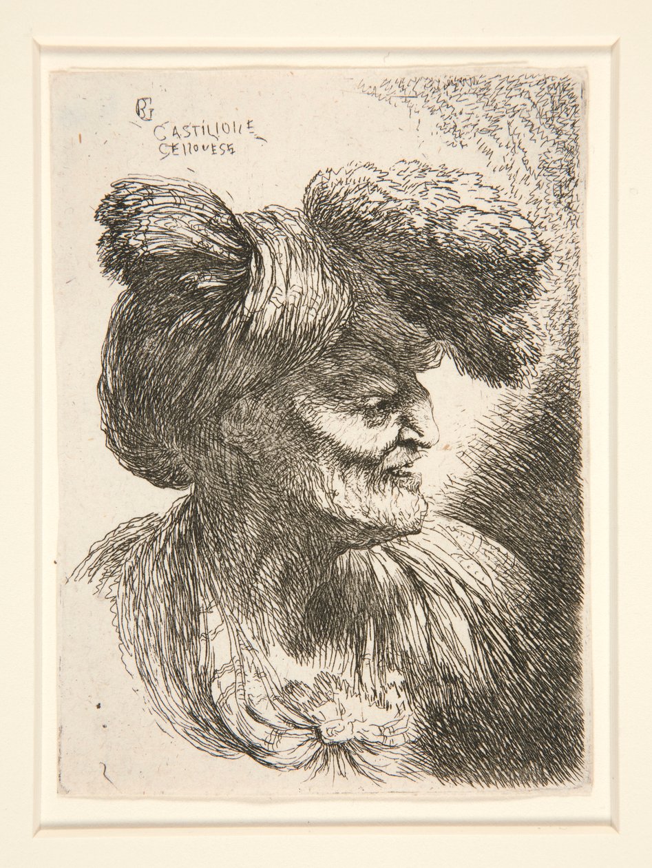 Figura Facing Right, ze série Malé studie hlav od Giovanni Benedetto Castiglione