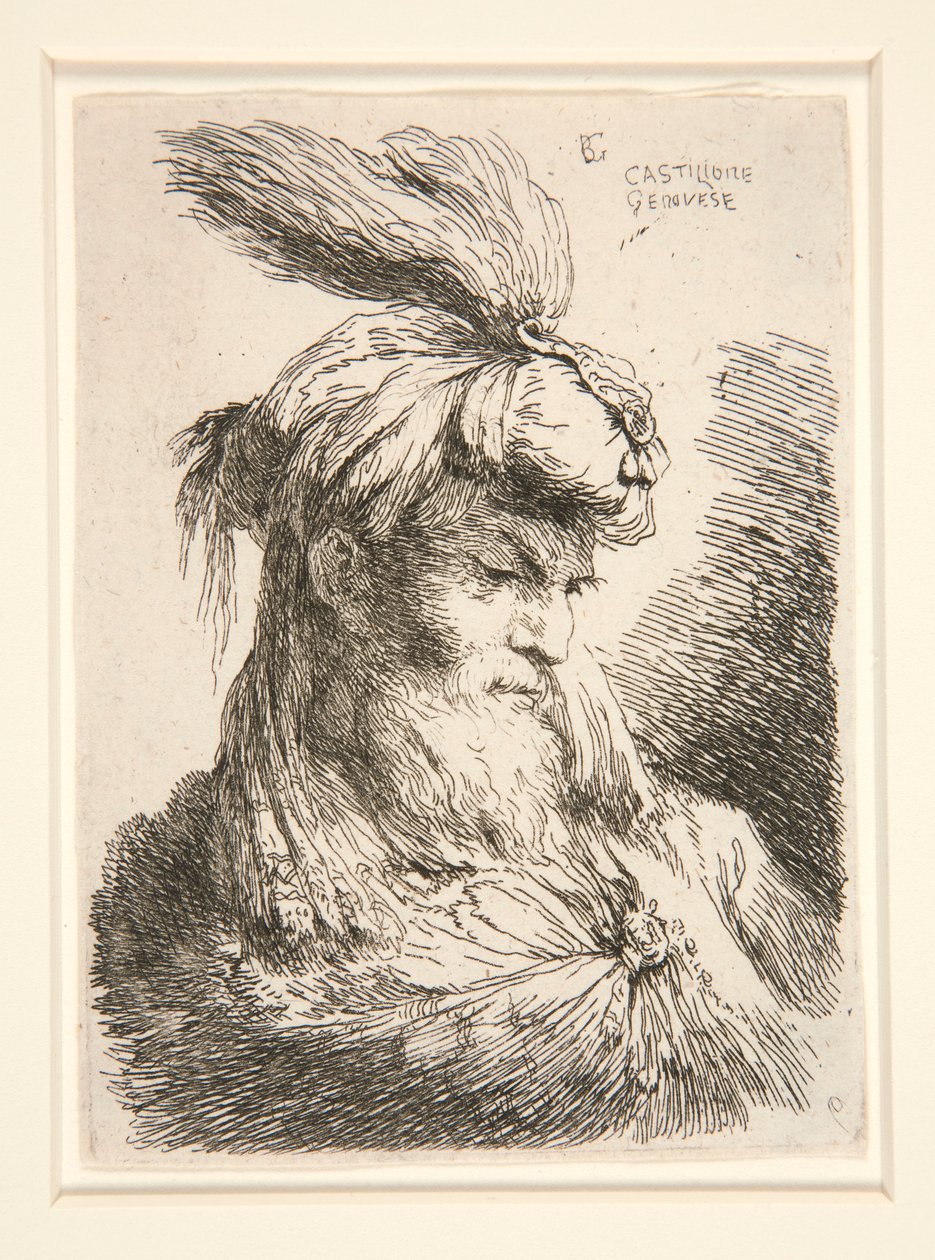 Figura Facing Right, ze série Malé studie hlav od Giovanni Benedetto Castiglione