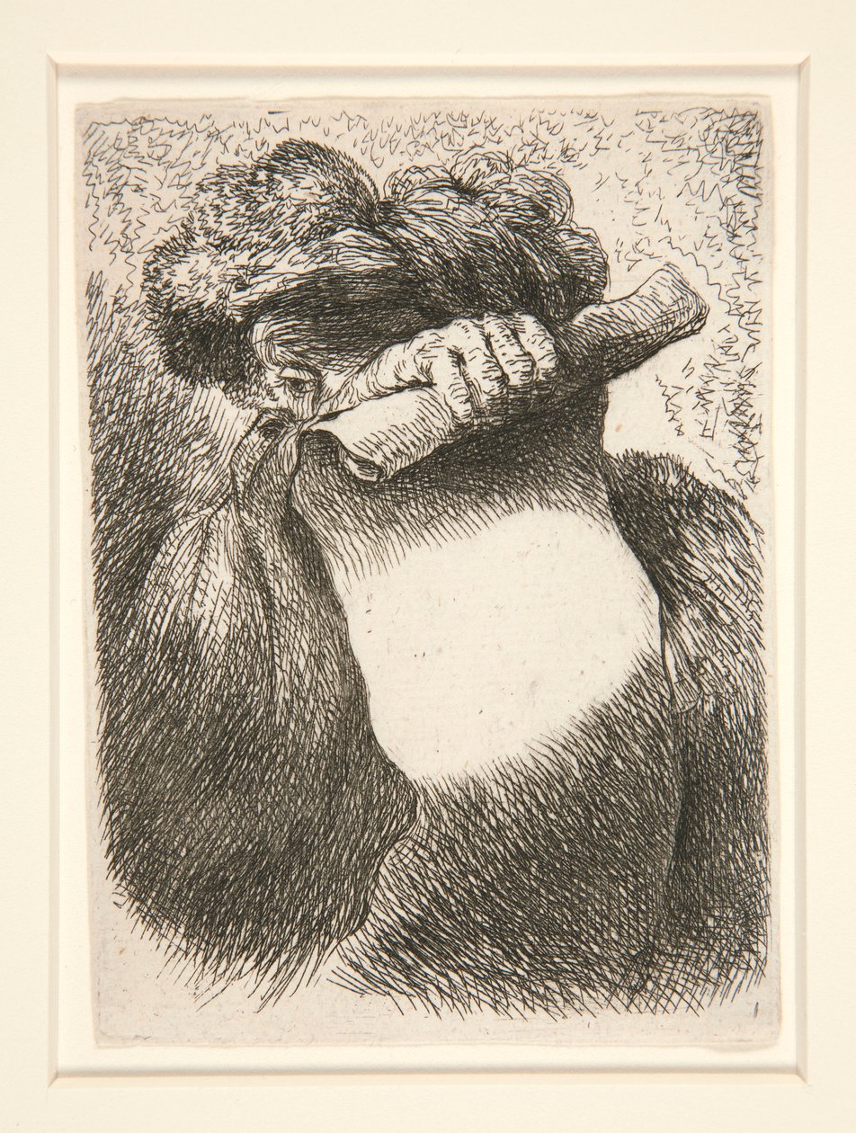 Figurka držící velkého banderola ze série Malé studie hlav od Giovanni Benedetto Castiglione