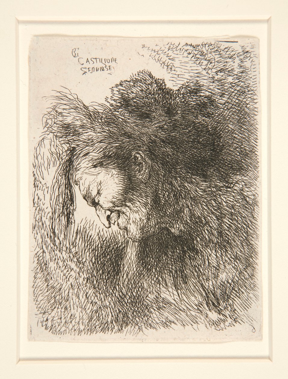 Postava s kožešinovou čepicí, lícem vlevo, ze série Malé studie hlav od Giovanni Benedetto Castiglione