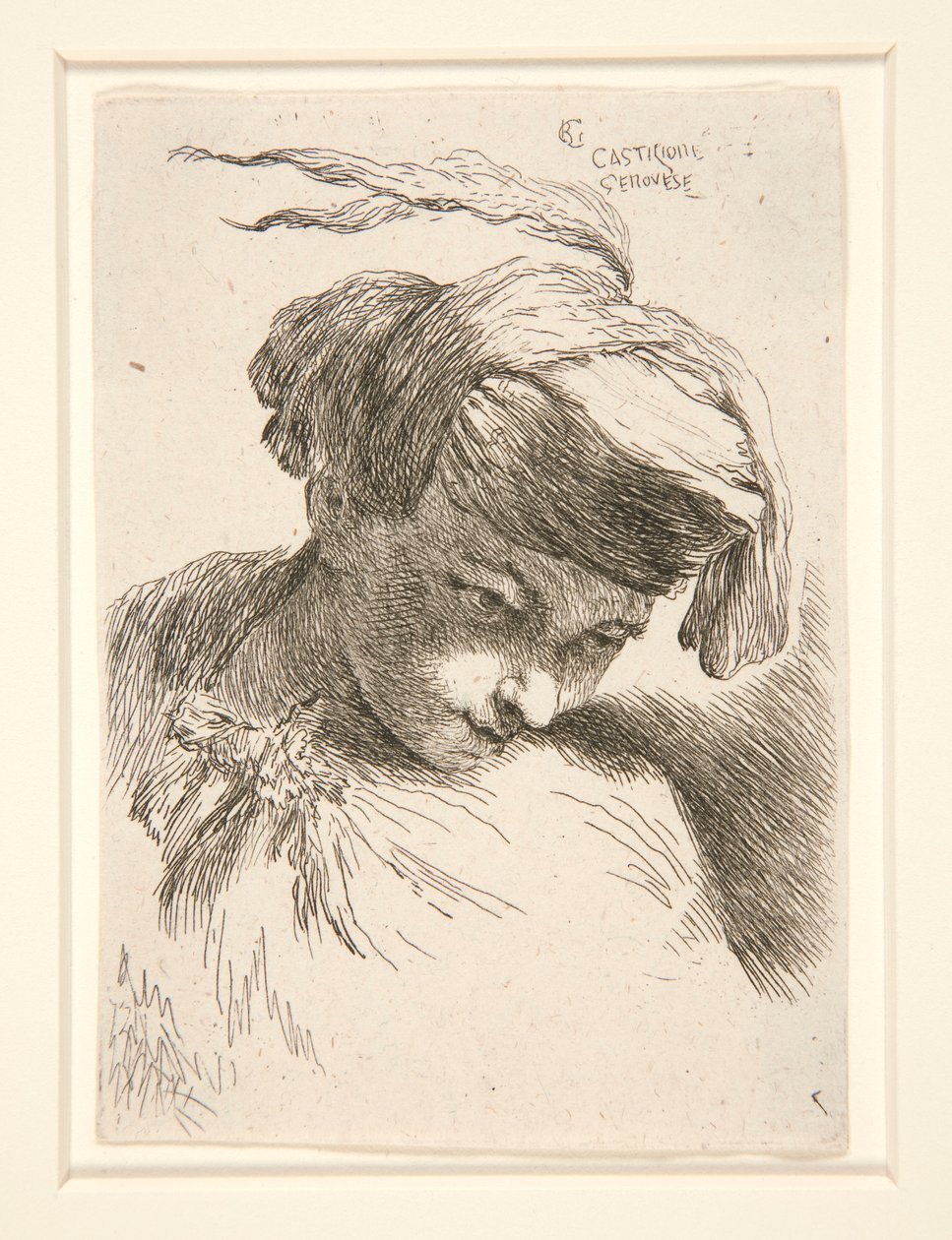 Postava s hlavou opřenou o rameno ze série Malé studie hlav od Giovanni Benedetto Castiglione