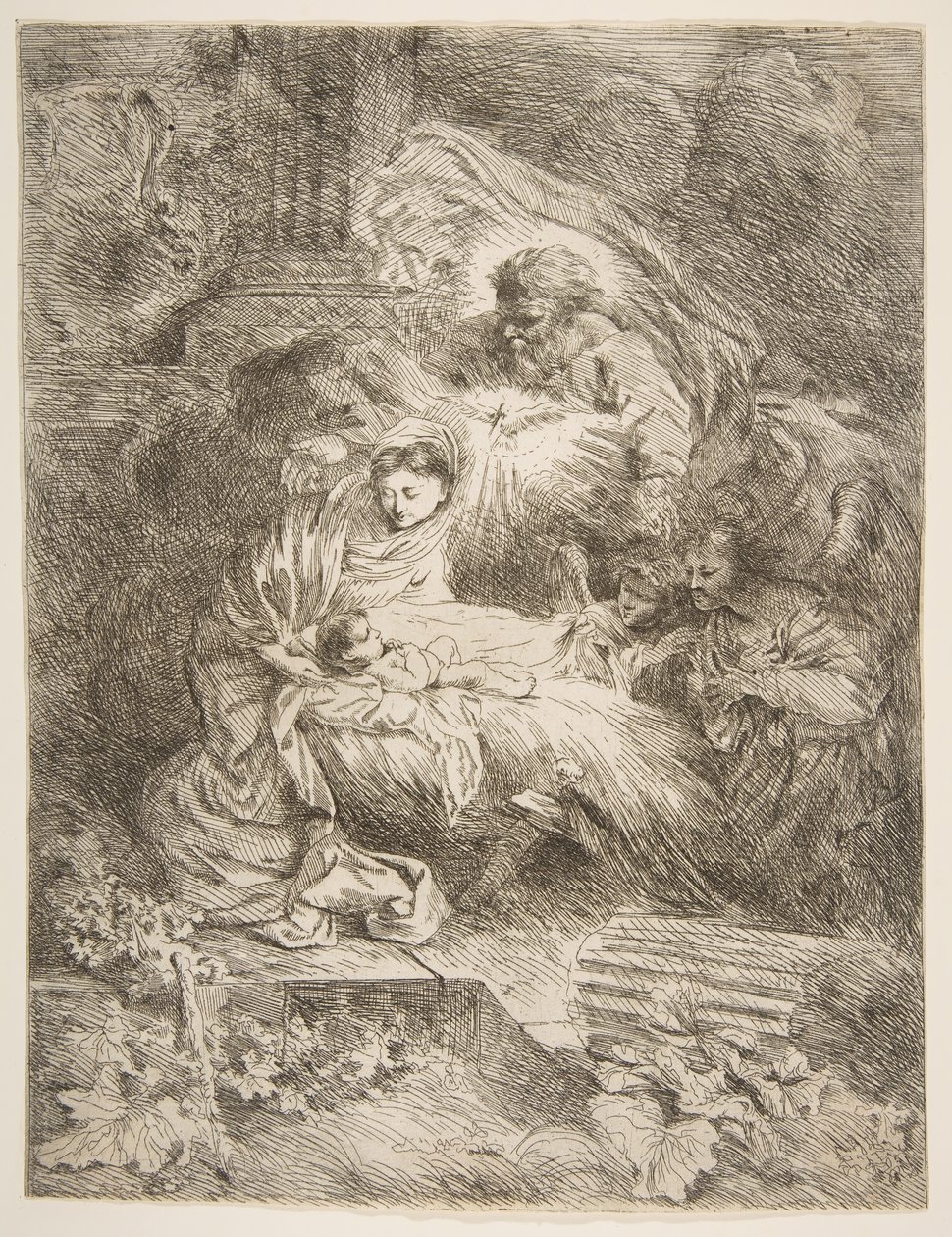 Bůh Otec pozoruje Pannu a Dítě, anděly napravo, ca. 1645-47. od Giovanni Benedetto Castiglione