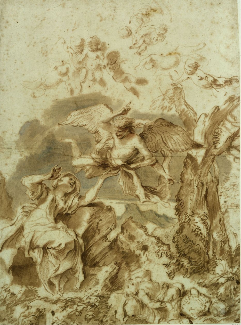 Hagar a Izmael na poušti od Giovanni Benedetto Castiglione